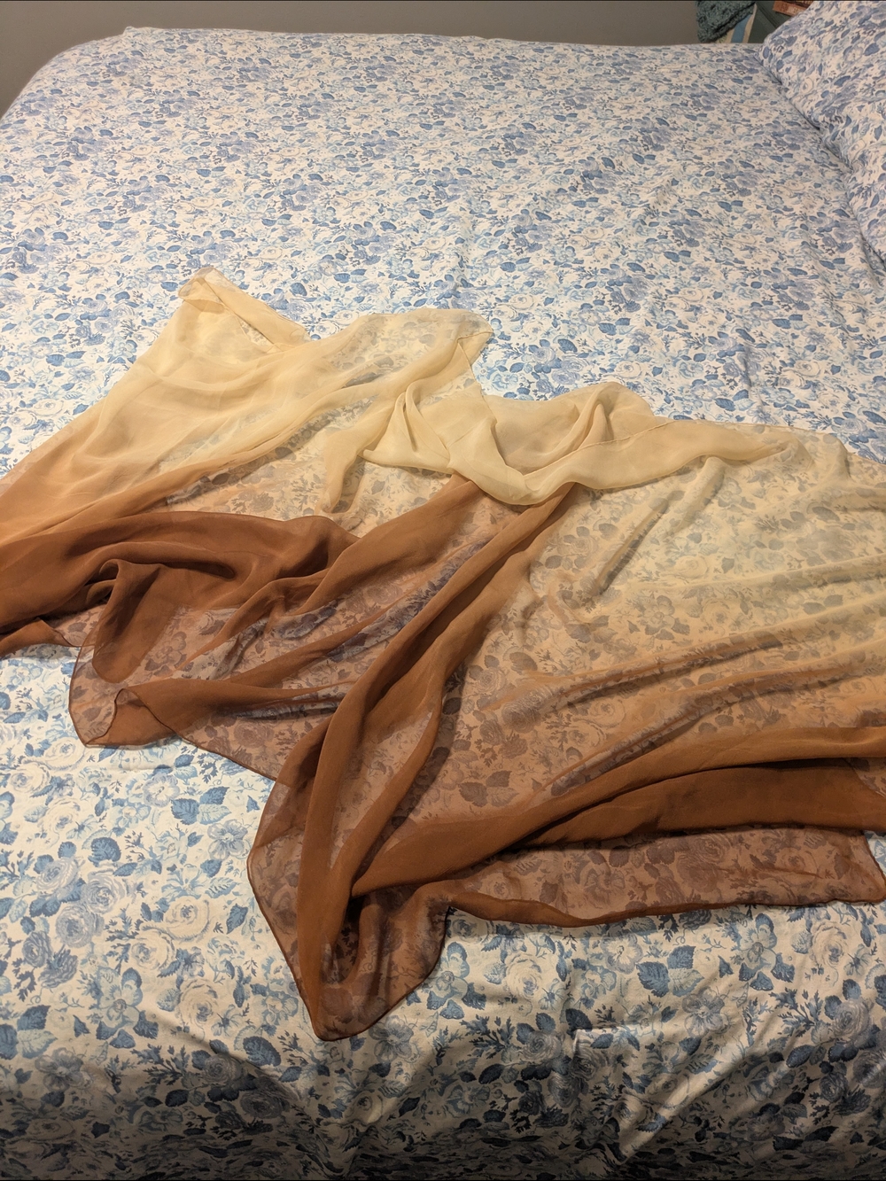 Vintage Silk Sheer Ombre Brown to Cream Scarf Wrap